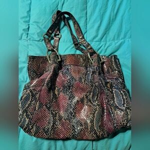 B Makowsky Snakeskin Patterned Tote Bag
